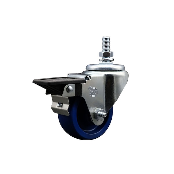 3 Inch Solid Polyurethane 12 Inch Threaded Stem Caster with Brake